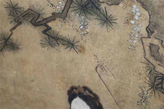 Anonymous (17th/18th century): A Chinese ink and pigment on paper panel depicting an equestrian musician